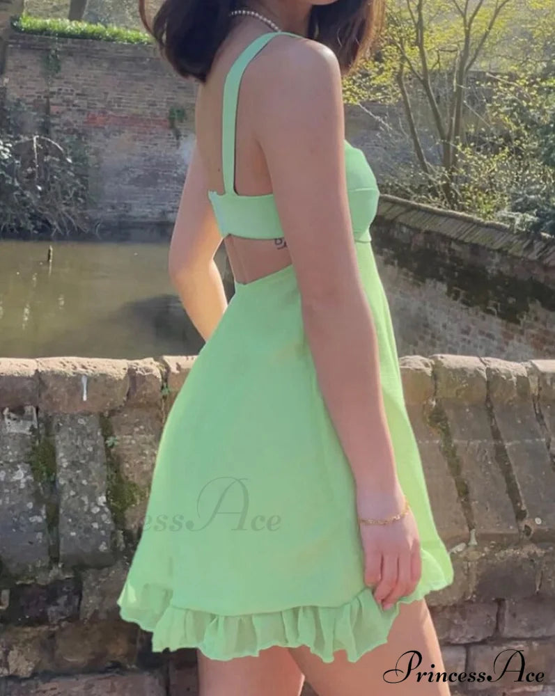 Green Frill Stylish Mini Dress