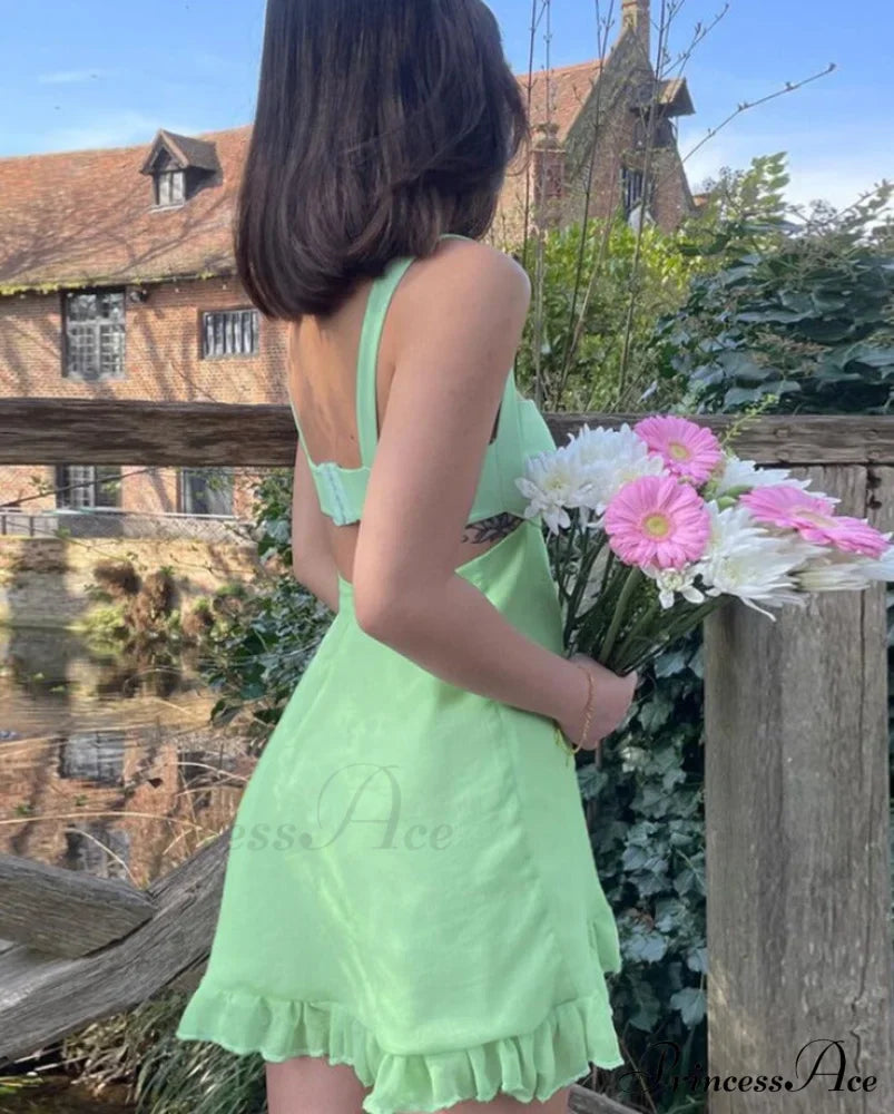 Green Frill Stylish Mini Dress