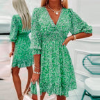 Guadalupe Boutique Floral Print V Neck Dress Chic Silhouette Collection