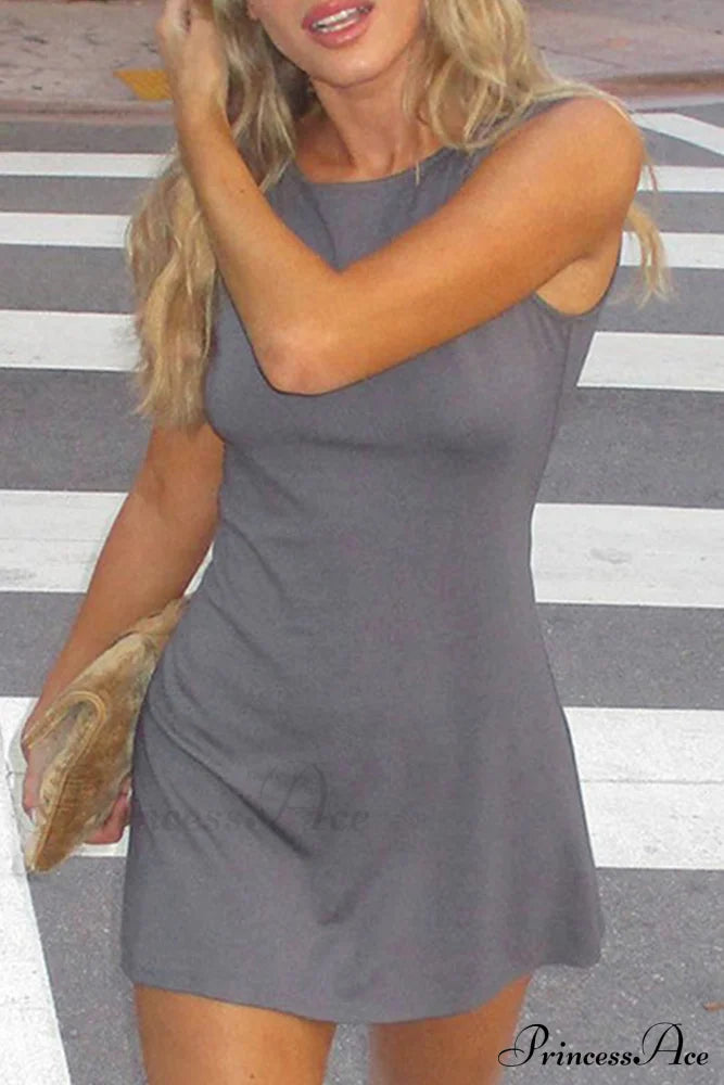 Grey Crew Neck Bodycon Tank Dress