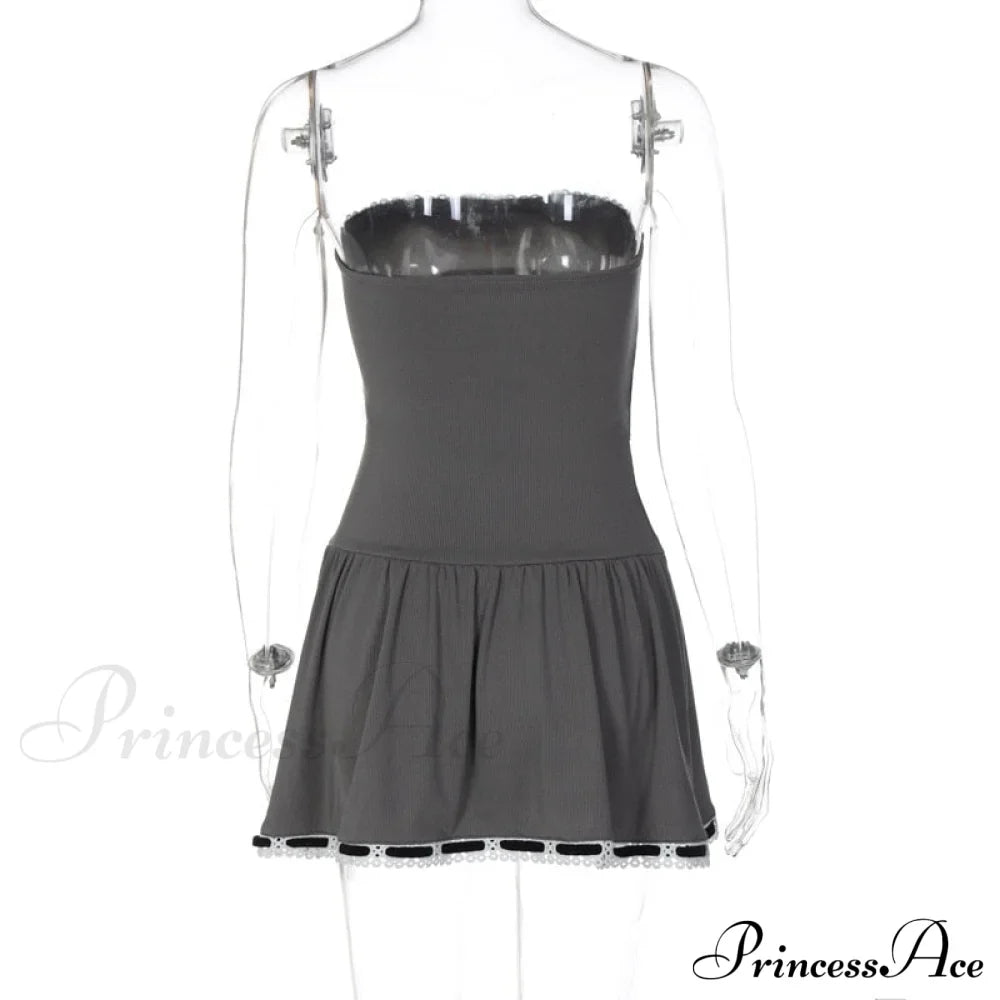Grey Tube Lace Charming Strap Mini Dress