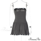 Grey Tube Lace Charming Strap Mini Dress