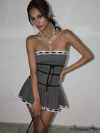 Grey Tube Lace Charming Strap Mini Dress