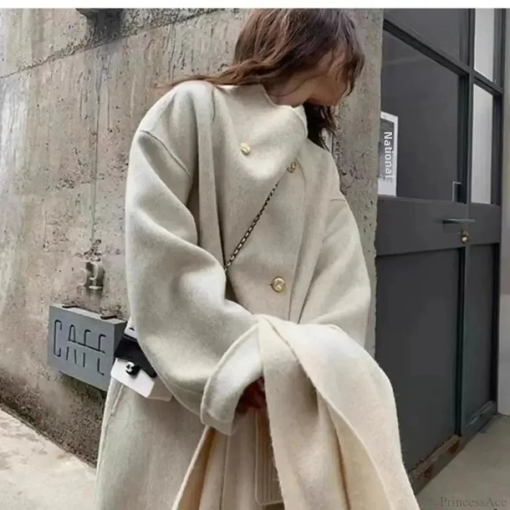 Grey Wool Loose-Fit Fleece Overcoat