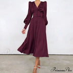 Guest Wedding Satin Full-Length Silk Gown Mid-Calf Empire Evening Vintage Party Buttons Dress