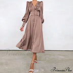 Guest Wedding Satin Full-Length Silk Gown Mid-Calf Empire Evening Vintage Party Buttons Dress
