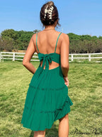 Guipure Lace Insert Layered Hem Tie Back Cami Dress