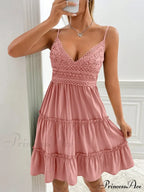 Guipure Lace Insert Layered Hem Tie Back Cami Dress