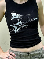 Guitar Print Sleeveless Y2K Casual Ribbed Women Crop Harajuku Fashion Vest 90s Street Outfits Tank top