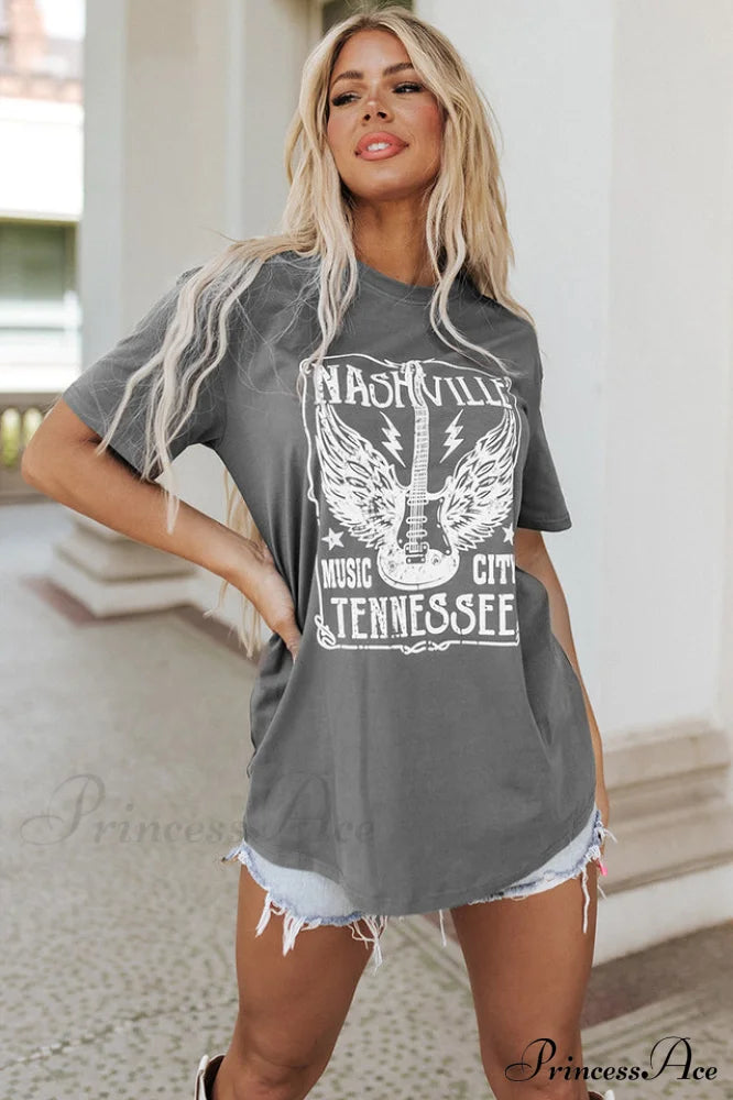Guitar Slogan Stylish Letter Graphic Tee