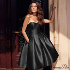 Hadley Strapless Pleated Charming Satin Party Dress