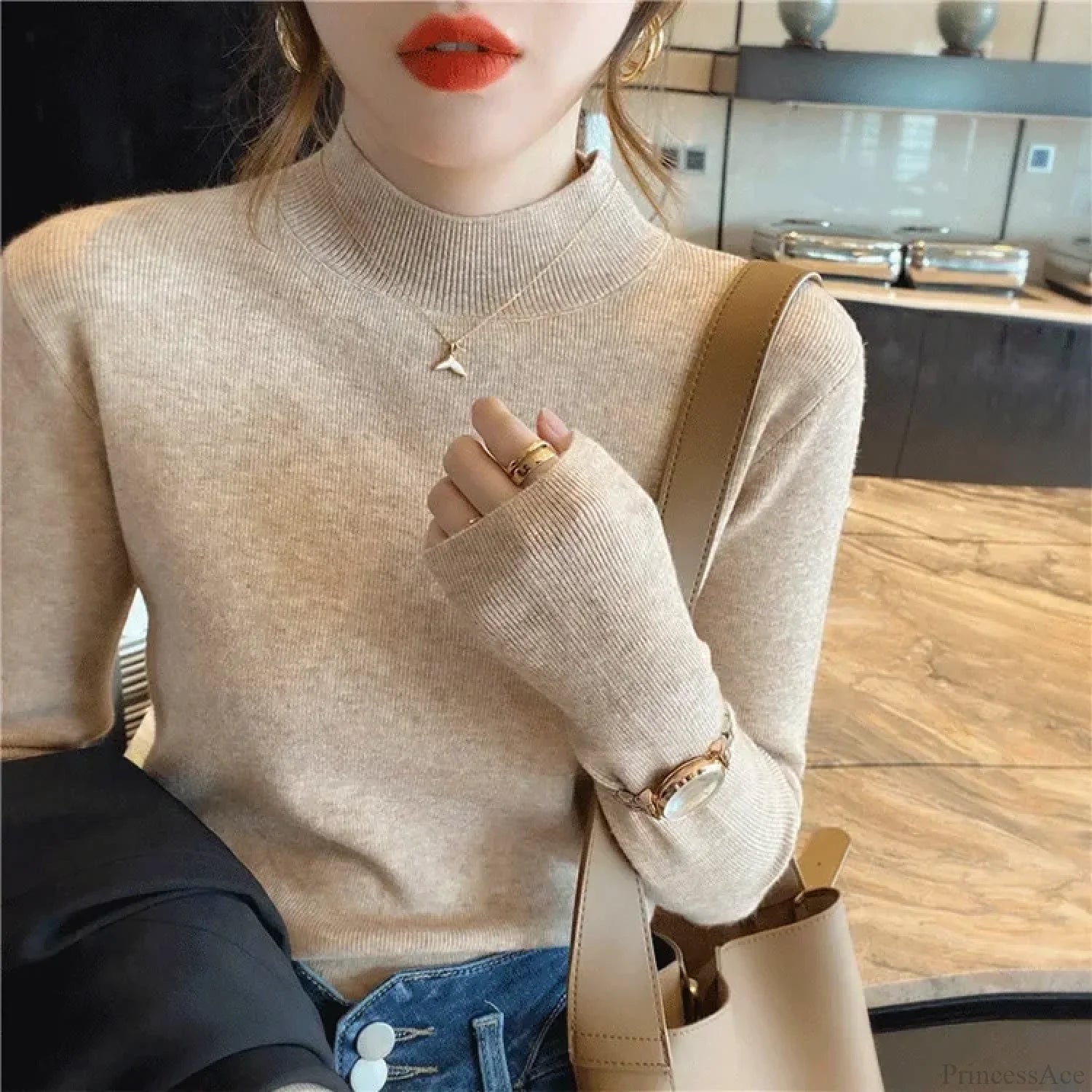 Half High Collar Crochet Y2k Sweater