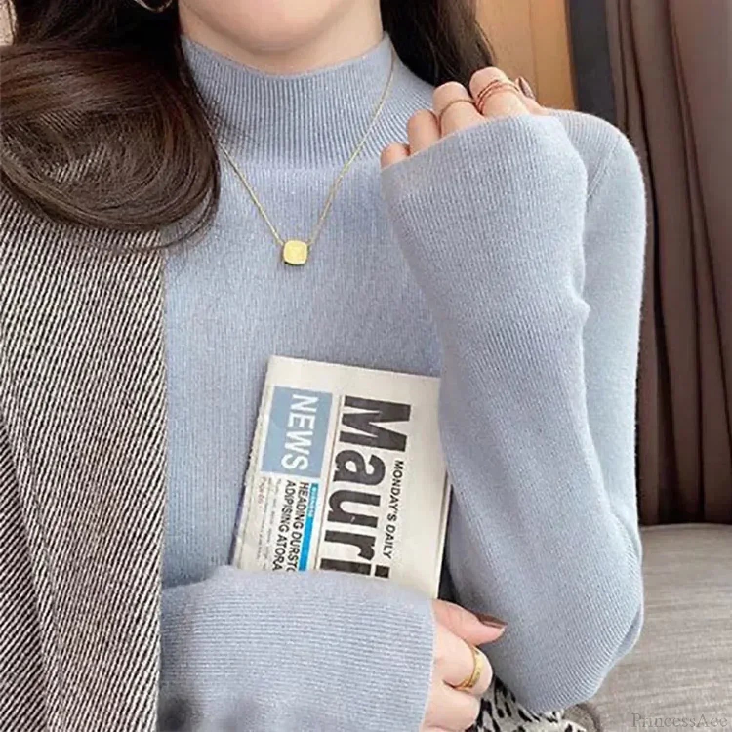 Half High Collar Crochet Y2k Sweater