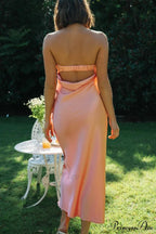 Half Open Back Charming Sleeveless Silky Dress