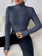 Half Turtleneck Sweater Slim Long Sleeve Knit Top Women