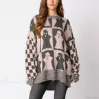Halloween Round Neck Long Sleeve Aesthetic Gingerbread Loose Sweater