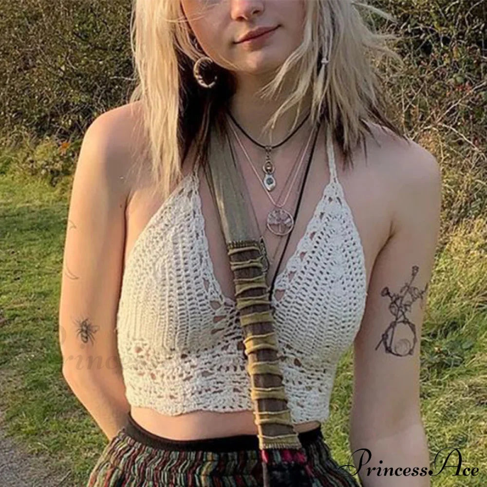 Halter Crochet Hollow Trendy Crop Tops