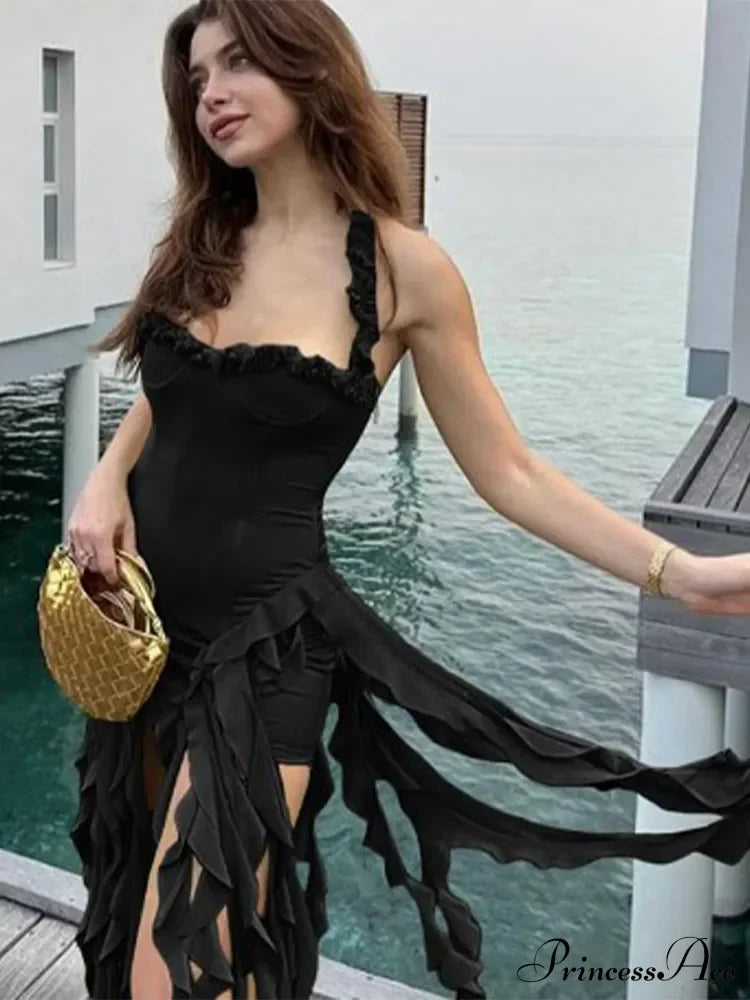 Halter Fringe Stylish Midi Dress