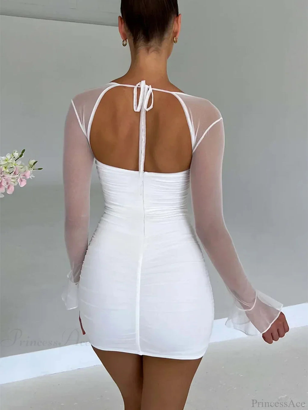 Halter Lace-Up Petal Mini Dress