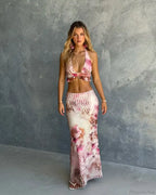 Halter Neck Flower Print Three Piece Swimsuit