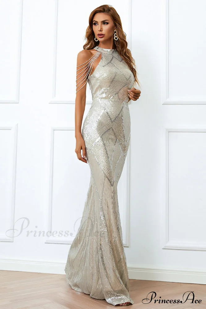 Halter Neck Sequin Charming Mermaid Prom Dress