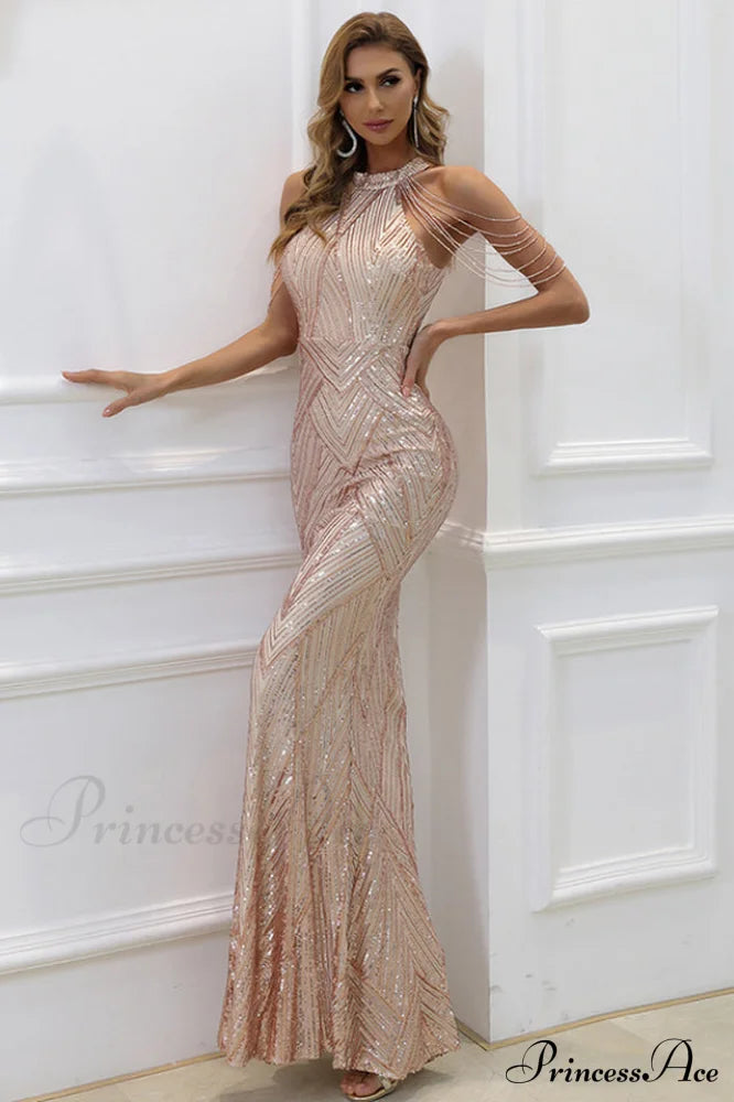 Halter Neck Sequin Charming Mermaid Prom Dress