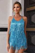 Halter Neck Stylish Backless Fringe Dress