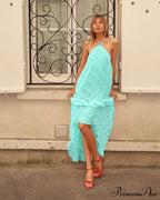 Halter Neck Stylish Ruched Midi Dress