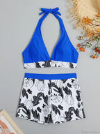 Halter Print Shorts Bikini Two Piece Set