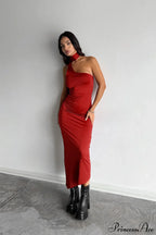 Halter Ruched Bodycon Elegant Maxi Dress