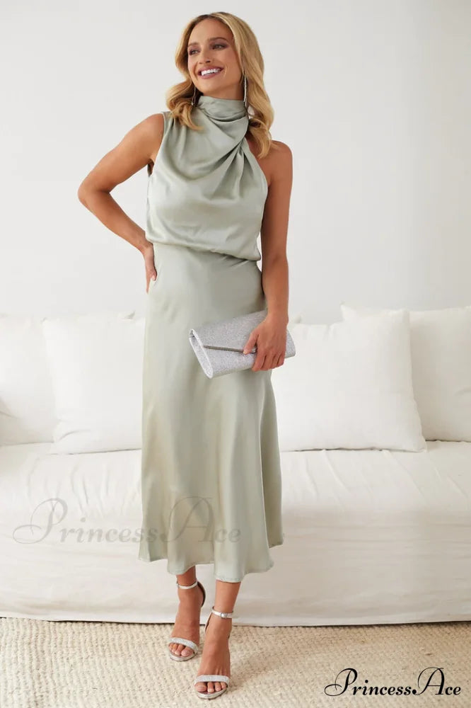 Halter Sleeveless Satin Bridesmaid Dress