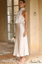 Halter Sleeveless Satin Bridesmaid Dress