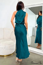 Halter Sleeveless Satin Bridesmaid Dress