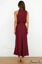 Halter Sleeveless Satin Bridesmaid Dress