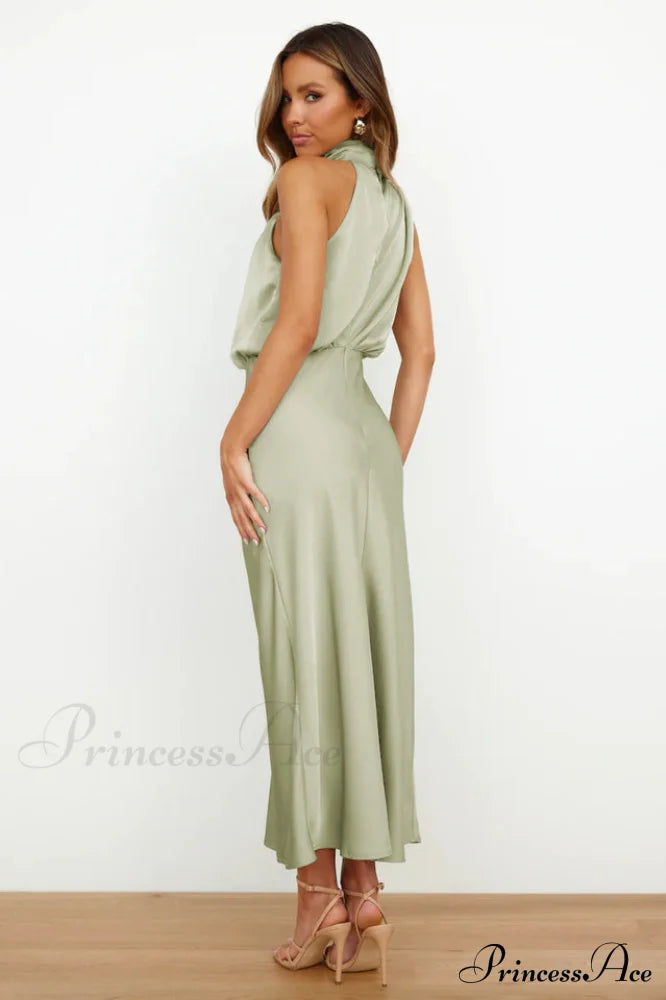 Halter Sleeveless Satin Bridesmaid Dress