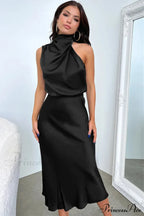 Halter Sleeveless Satin Bridesmaid Dress