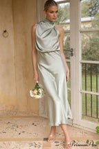 Halter Sleeveless Satin Bridesmaid Dress
