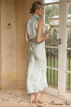 Halter Sleeveless Satin Bridesmaid Dress