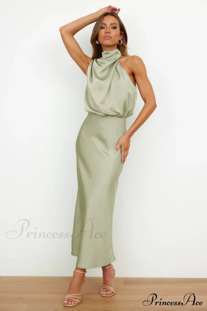 Halter Sleeveless Satin Bridesmaid Dress