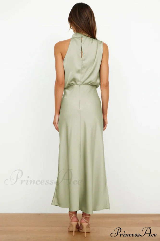 Halter Sleeveless Satin Bridesmaid Dress