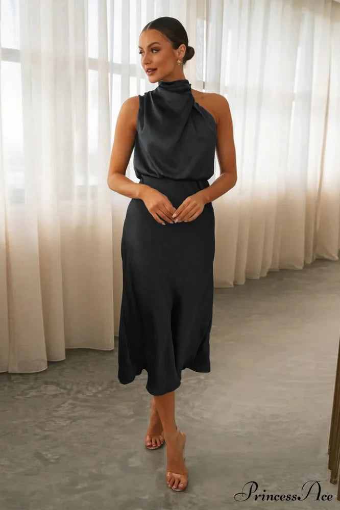 Halter Sleeveless Satin Bridesmaid Dress
