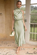 Halter Sleeveless Satin Bridesmaid Dress