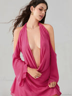 Halter Tie-Up Cowl Neck Mini Dress
