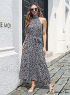 Halter with Gown Design Long Belt Leopard Neck