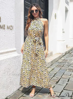 Halter with Gown Design Long Belt Leopard Neck
