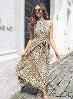 Halter with Gown Design Long Belt Leopard Neck