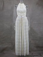 Halterneck Ruched Open Back Tie Trendy Up Top And Maxi Skirt Set