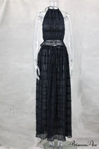 Halterneck Ruched Open Back Tie Trendy Up Top And Maxi Skirt Set