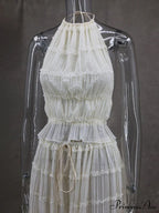 Halterneck Ruched Open Back Tie Trendy Up Top And Maxi Skirt Set