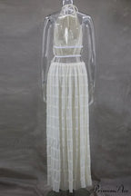 Halterneck Ruched Open Back Tie Trendy Up Top And Maxi Skirt Set
